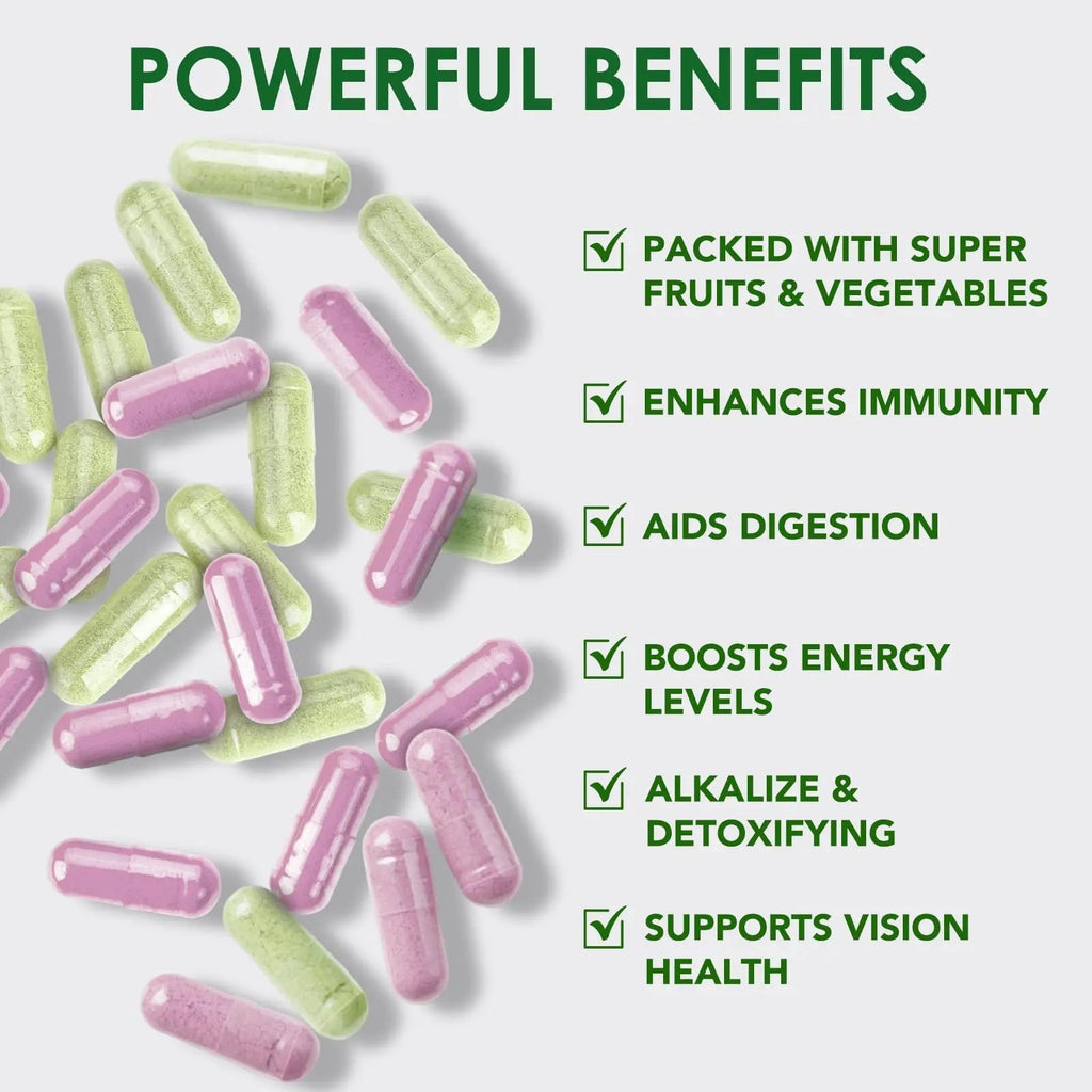 Fruit & Veggies Capsules | Daily Fruit & Vegetable Blend | 2 Bottles – 180 Vegetarian Capsules | Plant-Based Superfood Formula | Non-GMO, Gluten Free - TrustMedUSA