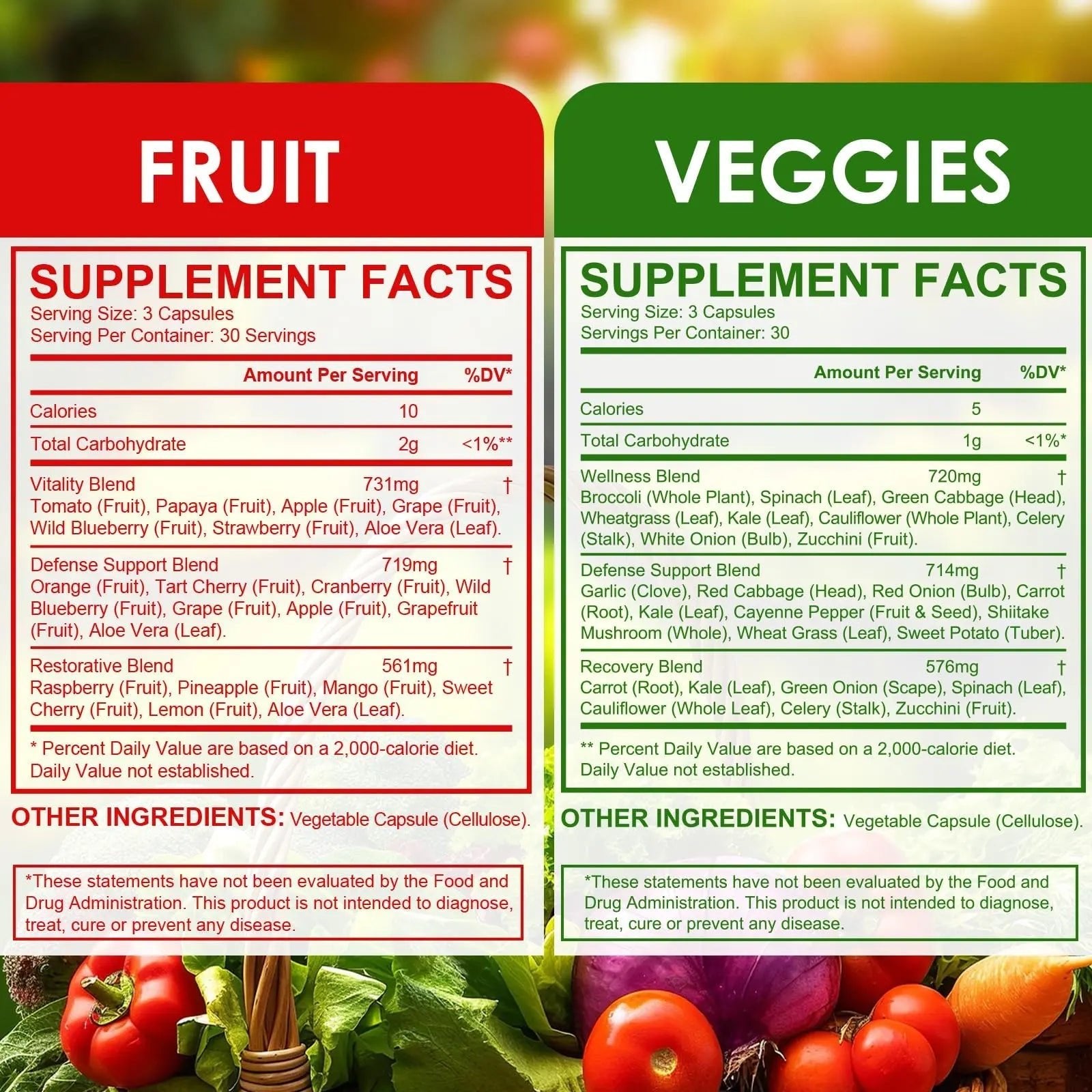 Fruit & Veggies Capsules | Daily Fruit & Vegetable Blend | 2 Bottles – 180 Vegetarian Capsules | Plant-Based Superfood Formula | Non-GMO, Gluten Free - TrustMedUSA