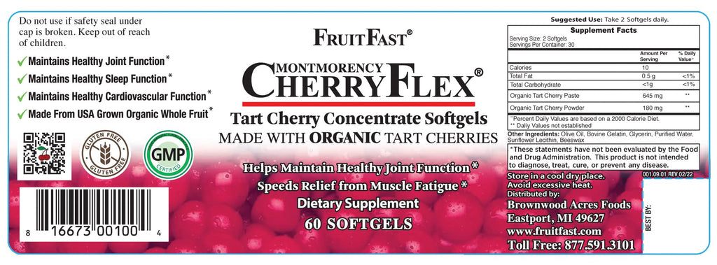 FruitFast CherryFlex 100% Red Tart Organic Cherry Concentrate Supplement - Chewable Softgel - 60 Count - Non-GMO and Gluten Free - Promotes Healthy Joint Function* - TrustMedUSA