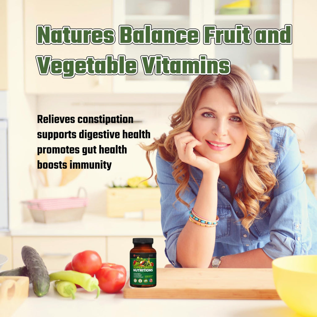 Fruits and Veggies Supplement, 36 Fruits & Vegetables with 24 Essential Vitamins, Minerals & Trace Elements,High in Fiber for Digestion & Constipation Relief,Daily Nutritional Support,120 Capsules - TrustMedUSA