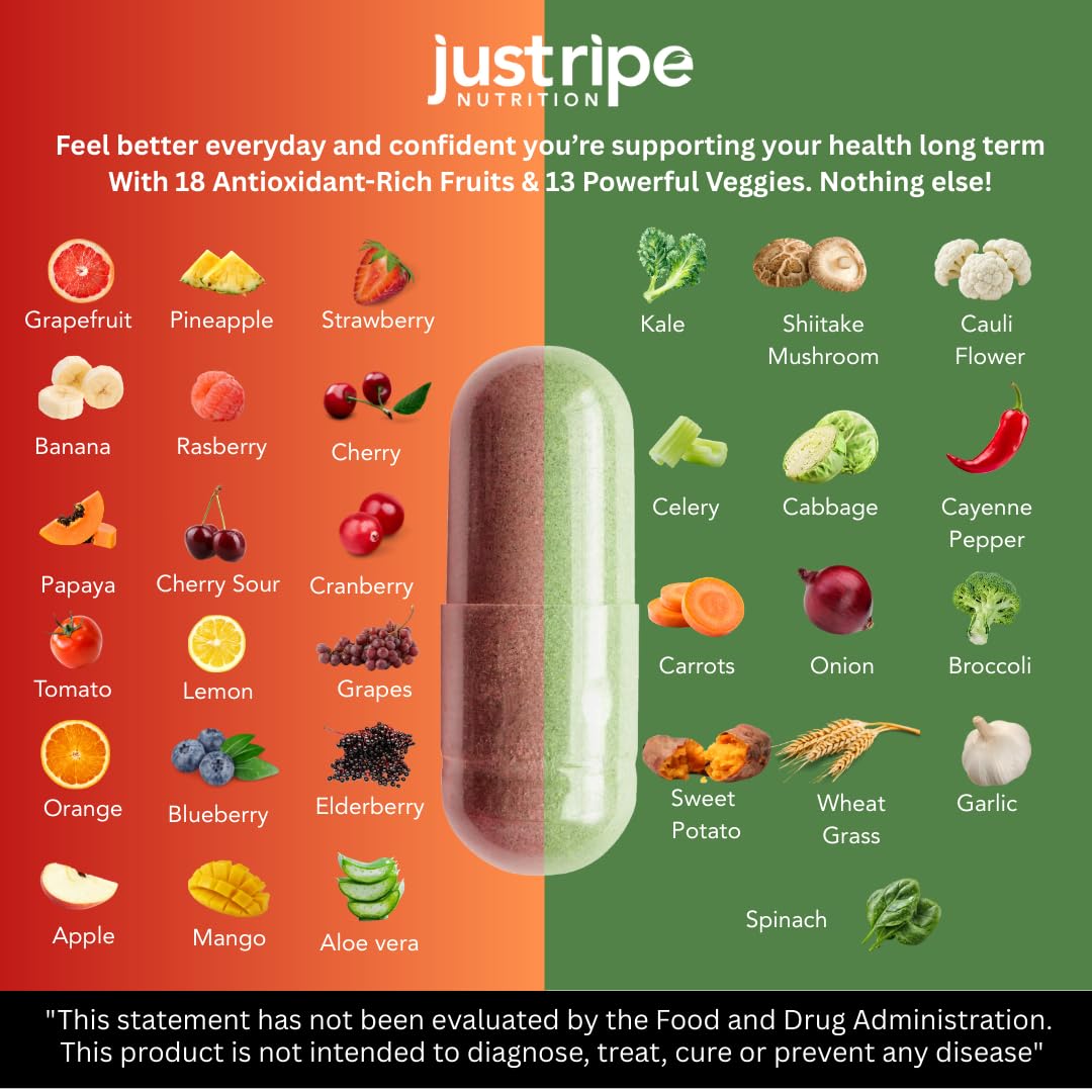 Fruits and Veggies Supplement - 90 Fruit and 90 Vegetable Capsules - 100% Whole Natural Superfood - Filled with Super Greens Vitamins and Minerals - Supports Balance Energy Levels (1 Pack) - TrustMedUSA