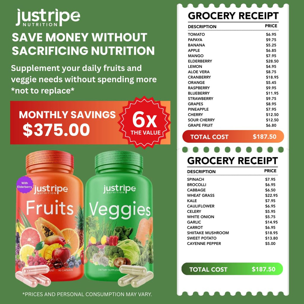 Fruits and Veggies Supplement - 90 Fruit and 90 Vegetable Capsules - 100% Whole Natural Superfood - Filled with Super Greens Vitamins and Minerals - Supports Balance Energy Levels (1 Pack) - TrustMedUSA