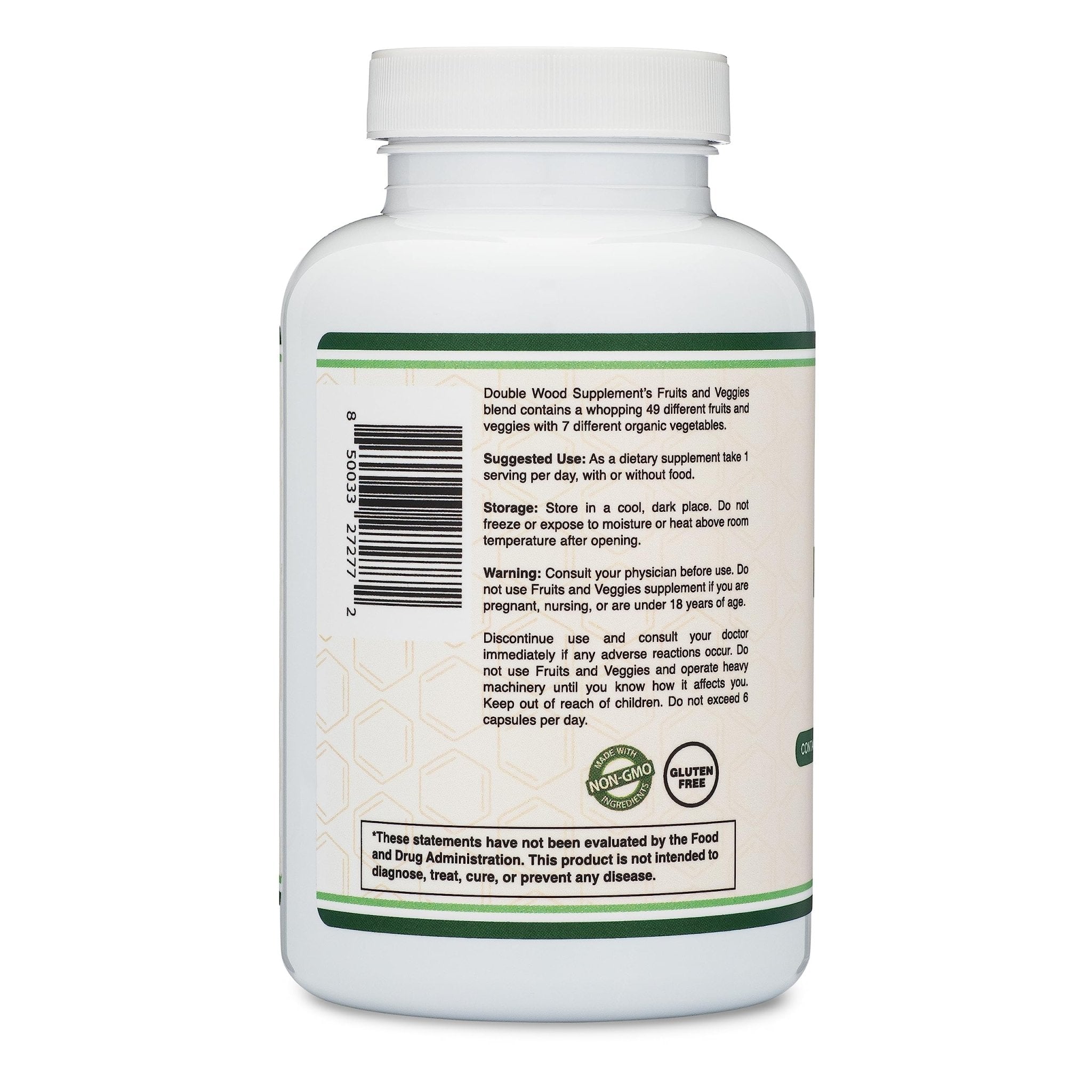 Fruits and Veggies Supplement (Daily Blend of 49 Different Fruits and Vegetables, 23 Veggies and 29 Fruits) 1,500mg Servings, 180 Capsules (No Fillers, Vegan Safe, Non-GMO) by Double Wood - TrustMedUSA