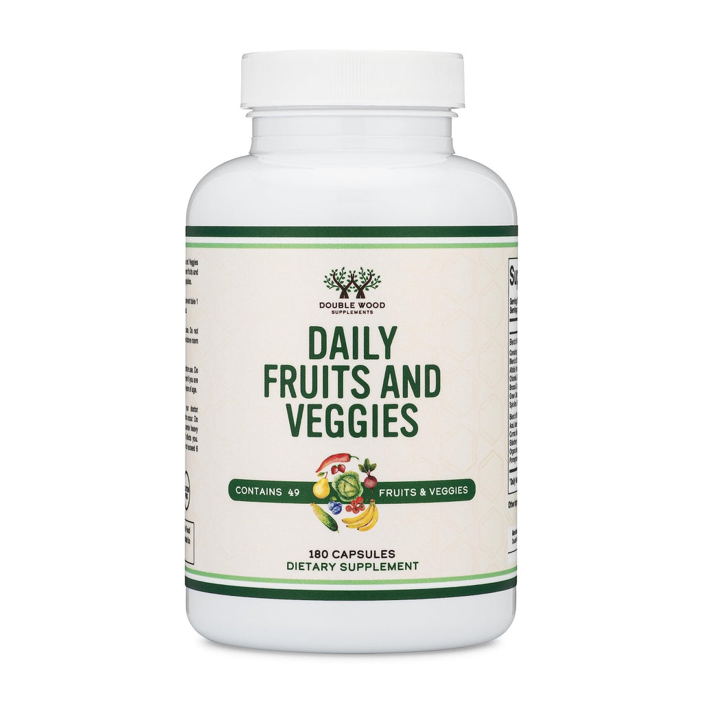 Fruits and Veggies Supplement (Daily Blend of 49 Different Fruits and Vegetables, 23 Veggies and 29 Fruits) 1,500mg Servings, 180 Capsules (No Fillers, Vegan Safe, Non-GMO) by Double Wood - TrustMedUSA