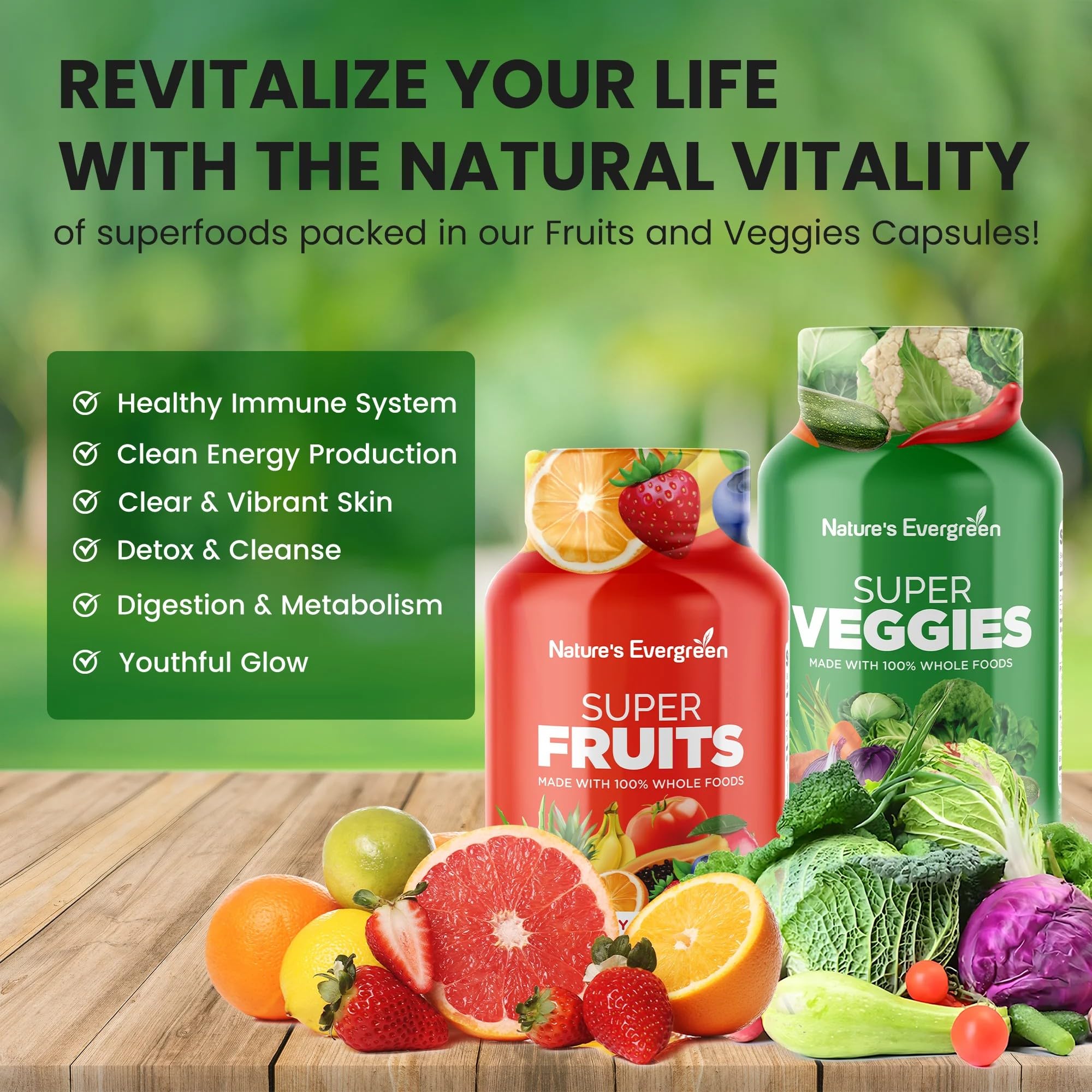 Fruits and Veggies Supplement - Nature Fruits and Vegetables Supplements - Vegan, Non GMO, Soy Free, Superfood Vitamins & Minerals Nutritional Balance - (Total 180 Capsules - Pack of 2) Made in USA - TrustMedUSA