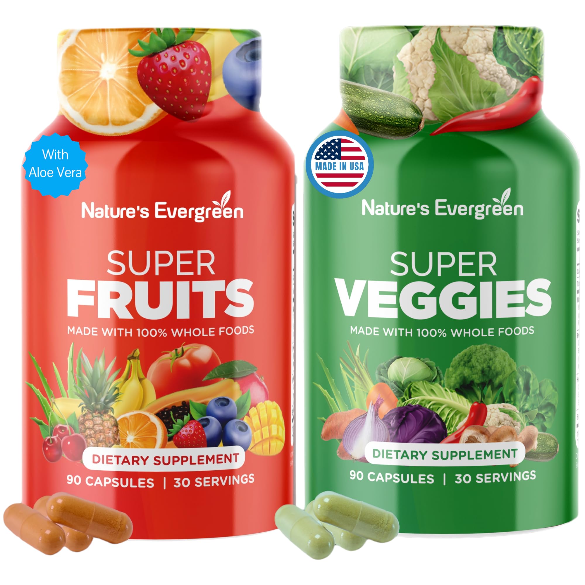 Fruits and Veggies Supplement - Nature Fruits and Vegetables Supplements - Vegan, Non GMO, Soy Free, Superfood Vitamins & Minerals Nutritional Balance - (Total 180 Capsules - Pack of 2) Made in USA - TrustMedUSA