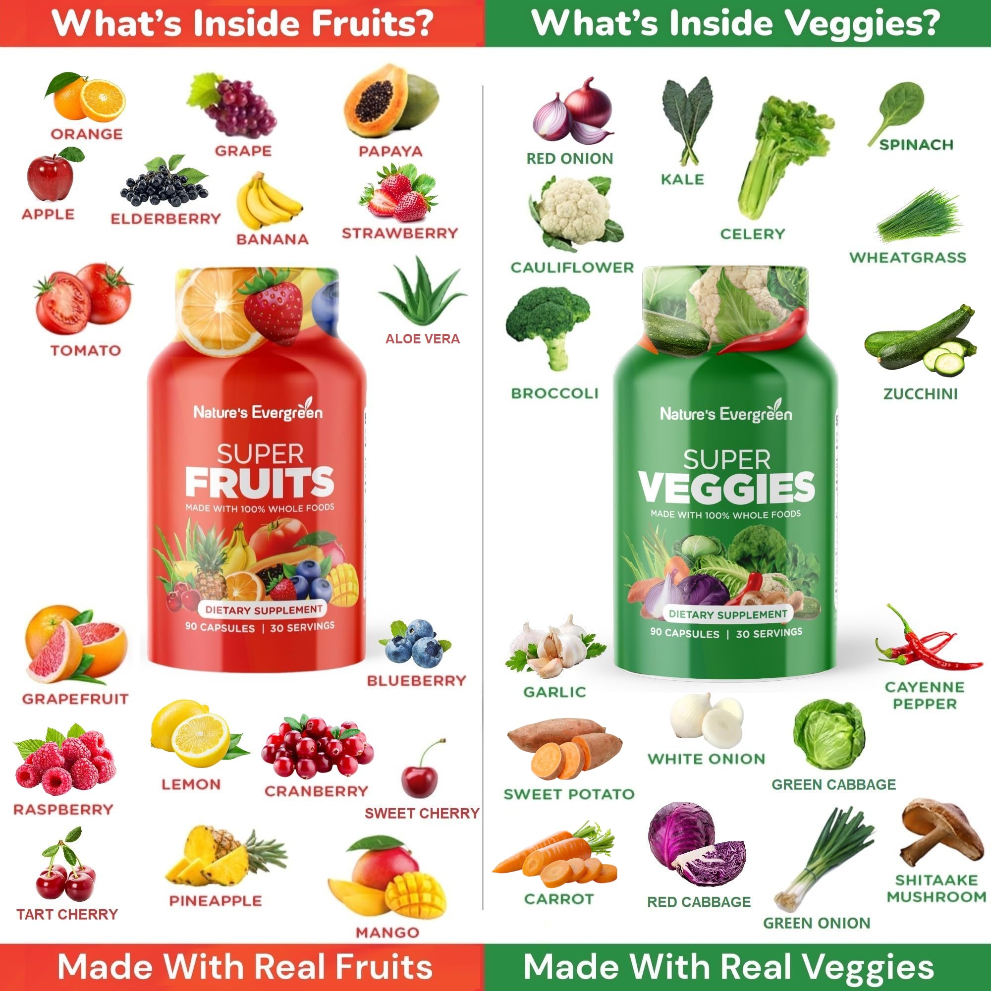 Fruits and Veggies Supplement - Nature Fruits and Vegetables Supplements - Vegan, Non GMO, Soy Free, Superfood Vitamins & Minerals Nutritional Balance - (Total 180 Capsules - Pack of 2) Made in USA - TrustMedUSA