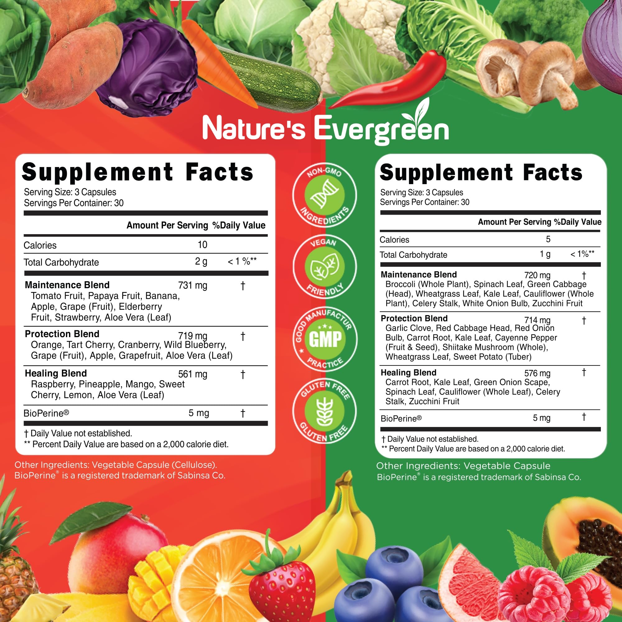 Fruits and Veggies Supplement - Nature Fruits and Vegetables Supplements - Vegan, Non GMO, Soy Free, Superfood Vitamins & Minerals Nutritional Balance - (Total 180 Capsules - Pack of 2) Made in USA - TrustMedUSA