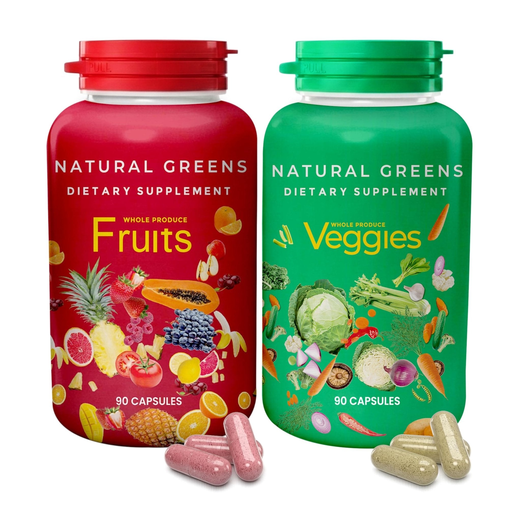 Fruits and Veggies Whole Produce Dietary Supplement with Superfood Fruits and Vegetables for Men, Women and Kids, 90 Fruit Capsules, 90 Veggie Capsules - 1 Set - TrustMedUSA