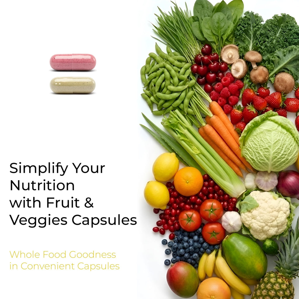Fruits and Veggies Whole Produce Dietary Supplement with Superfood Fruits and Vegetables for Men, Women and Kids, 90 Fruit Capsules, 90 Veggie Capsules - 1 Set - TrustMedUSA