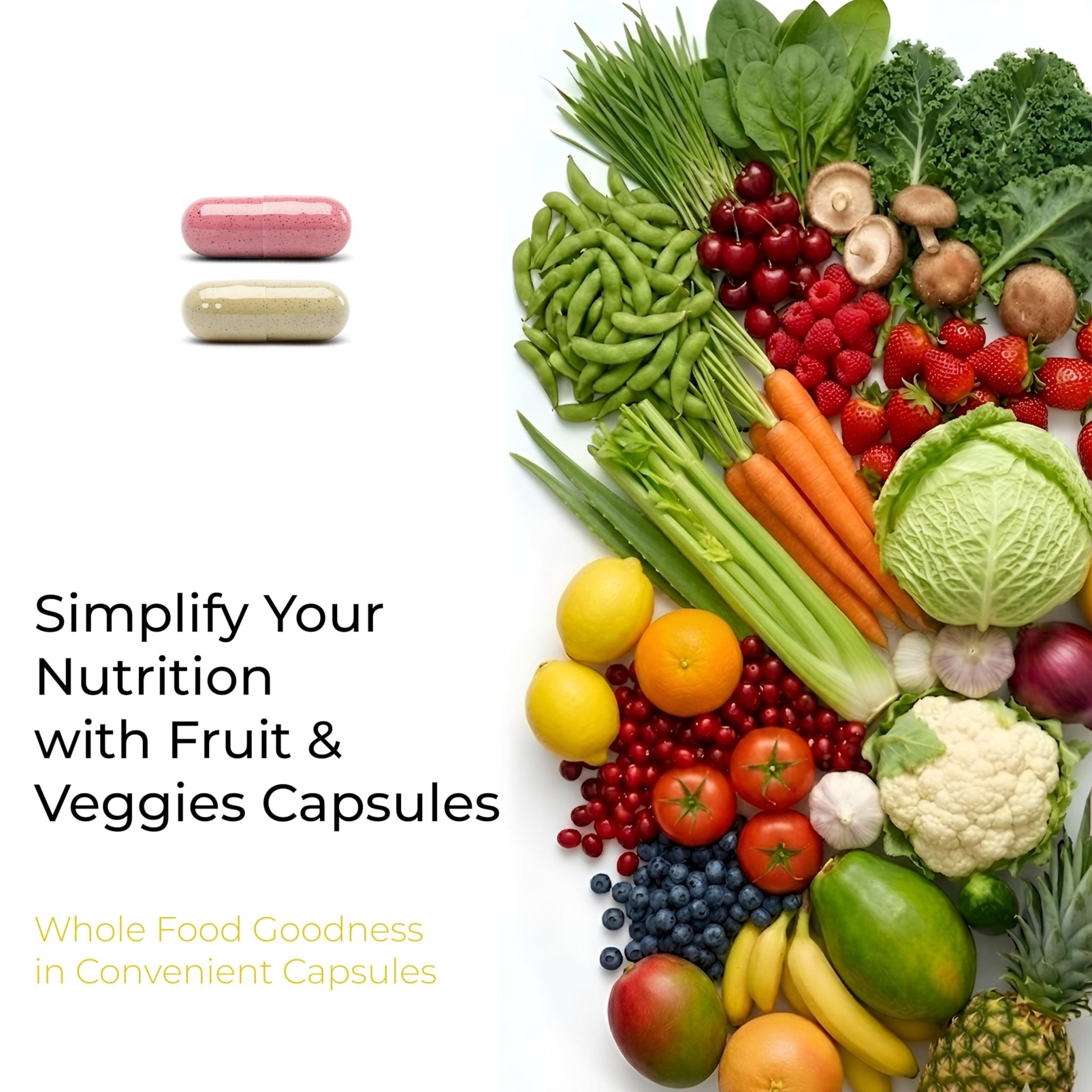 Fruits and Veggies Whole Produce Dietary Supplement with Superfood Fruits and Vegetables for Men, Women and Kids, 90 Fruit Capsules, 90 Veggie Capsules - 1 Set - TrustMedUSA