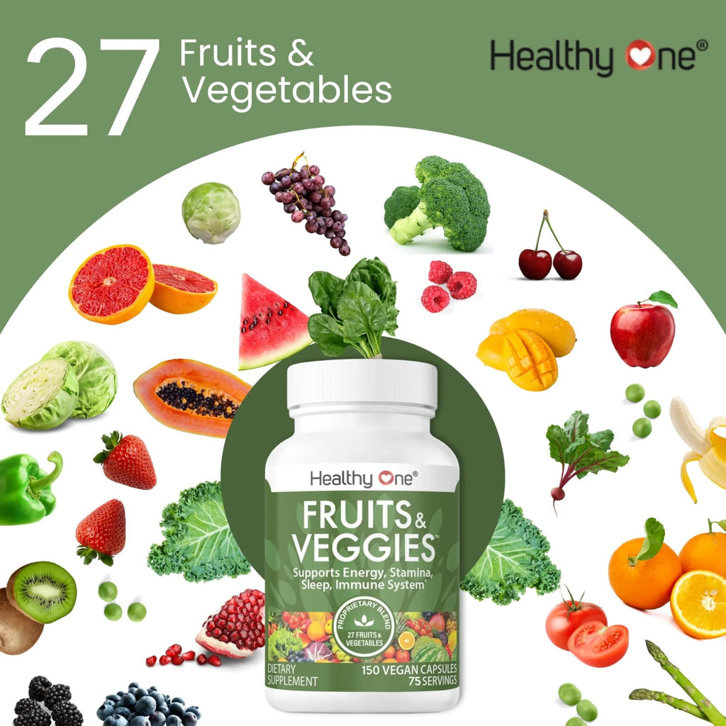 Fruits & Veggies Formula - 27 Premium Whole Foods - Organic Ingredients - Equals 3 Servings of Fruits & Vegetables - Improve Energy, Focus & Immune Function - Fiber - Antioxidants - 120ct (60 Serv) - TrustMedUSA