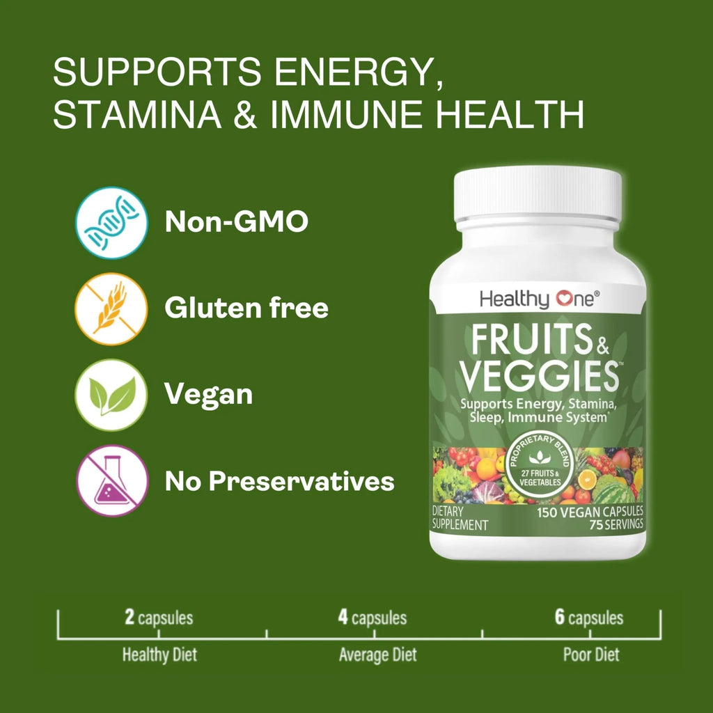Fruits & Veggies Formula - 27 Premium Whole Foods - Organic Ingredients - Equals 3 Servings of Fruits & Vegetables - Improve Energy, Focus & Immune Function - Fiber - Antioxidants - 120ct (60 Serv) - TrustMedUSA