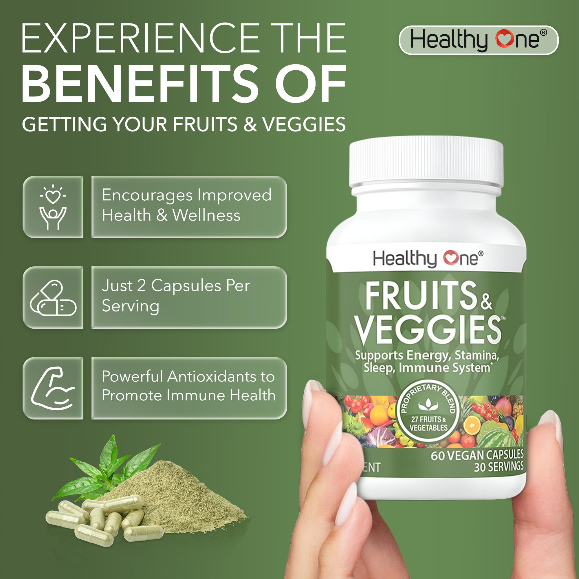 Fruits & Veggies Formula - 27 Premium Whole Foods - Organic Ingredients - Equals 3 Servings of Fruits & Vegetables - Improve Energy, Focus & Immune Function - Fiber - Antioxidants - 150ct (75 Serv) - TrustMedUSA
