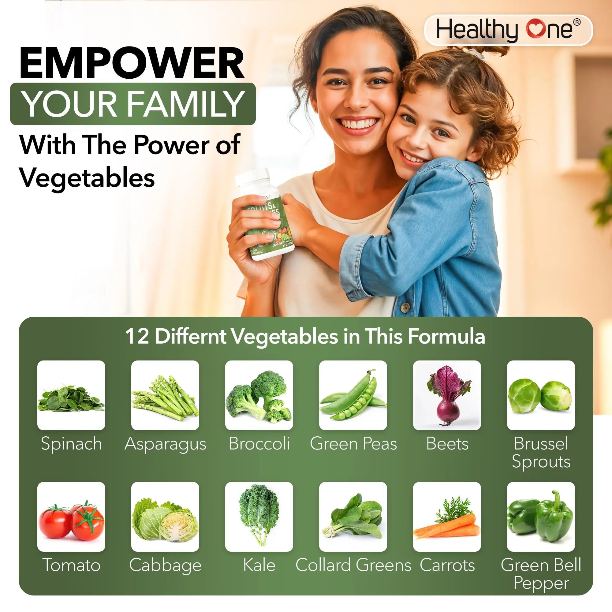 Fruits & Veggies Formula - 27 Premium Whole Foods - Organic Ingredients - Equals 3 Servings of Fruits & Vegetables - Improve Energy, Focus & Immune Function - Fiber - Antioxidants - 120ct (60 Serv) - TrustMedUSA