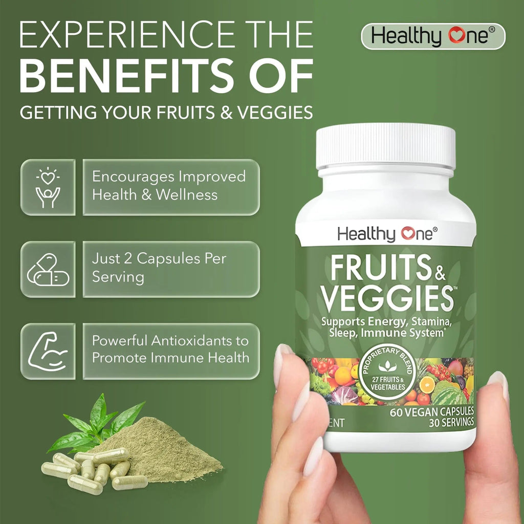 Fruits & Veggies Formula - 27 Premium Whole Foods - Organic Ingredients - Equals 3 Servings of Fruits & Vegetables - Improve Energy, Focus & Immune Function - Fiber - Antioxidants - 120ct (60 Serv) - TrustMedUSA