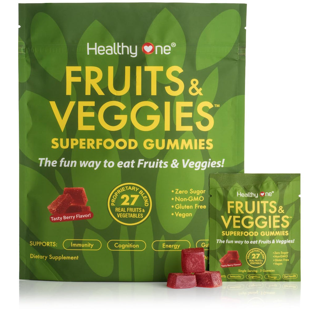Fruits & Veggies Sugar-Free Gummies - 27 Whole Foods - Equals 3 Servings of Fruits & Vegetables - Improve Energy, Focus & Immune Function - Fiber - Antioxidants - Organic Ingredients - 28 Packets - TrustMedUSA