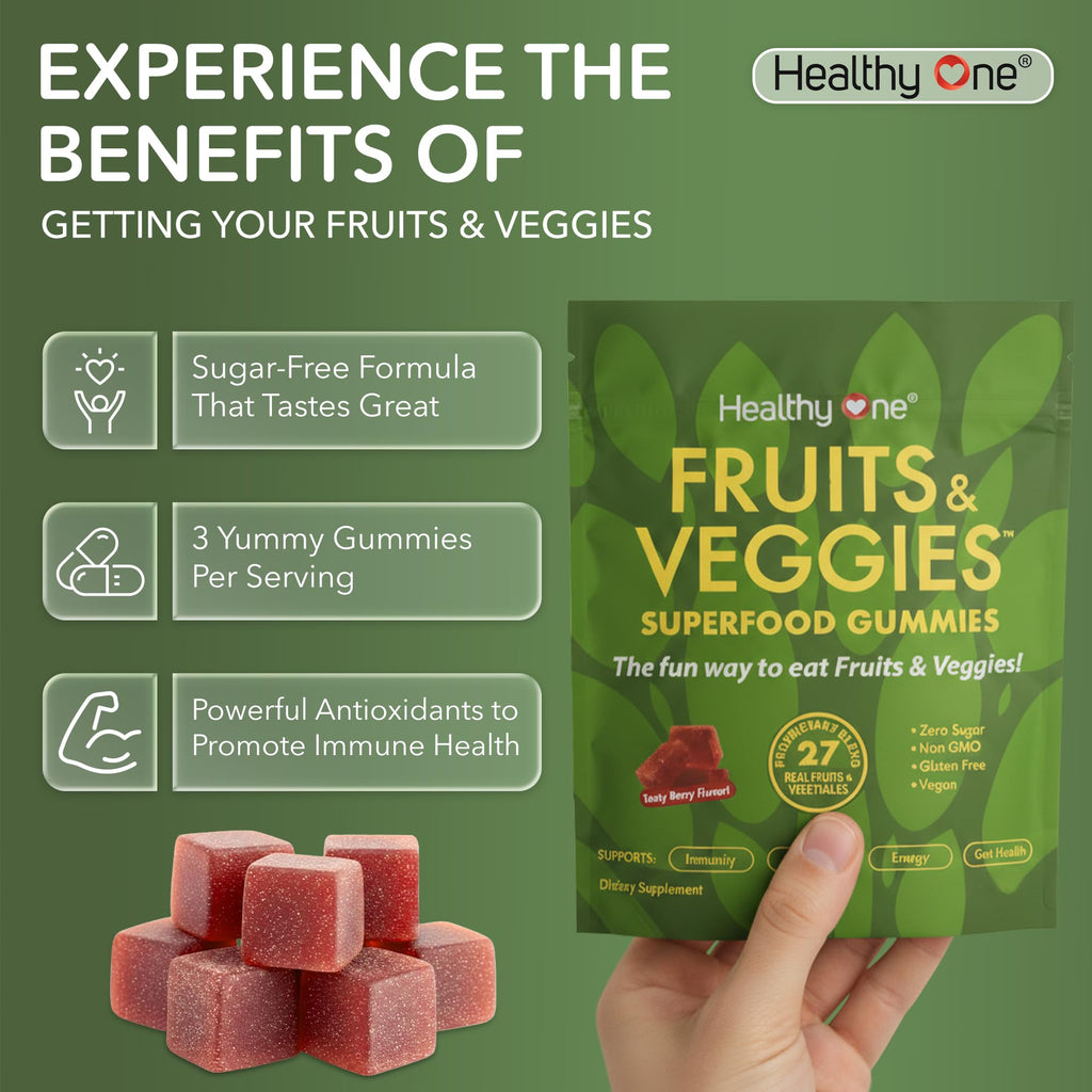 Fruits & Veggies Sugar-Free Gummies - 27 Whole Foods - Equals 3 Servings of Fruits & Vegetables - Improve Energy, Focus & Immune Function - Fiber - Antioxidants - Organic Ingredients - 14 Packets - TrustMedUSA