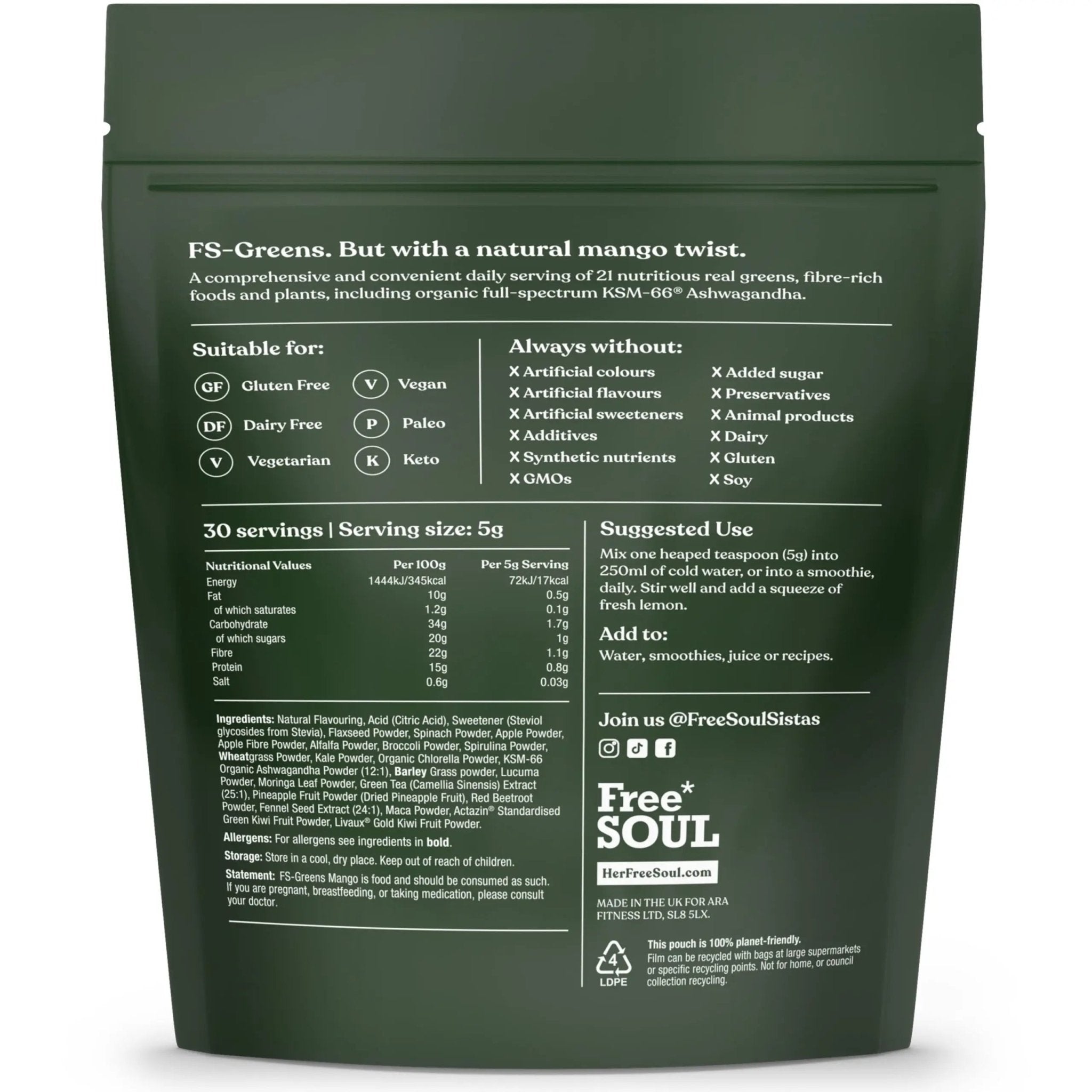 FS-Greens | 21 Advanced Greens, Superfoods, and Adaptogens Including KSM-66 - TrustMedUSA