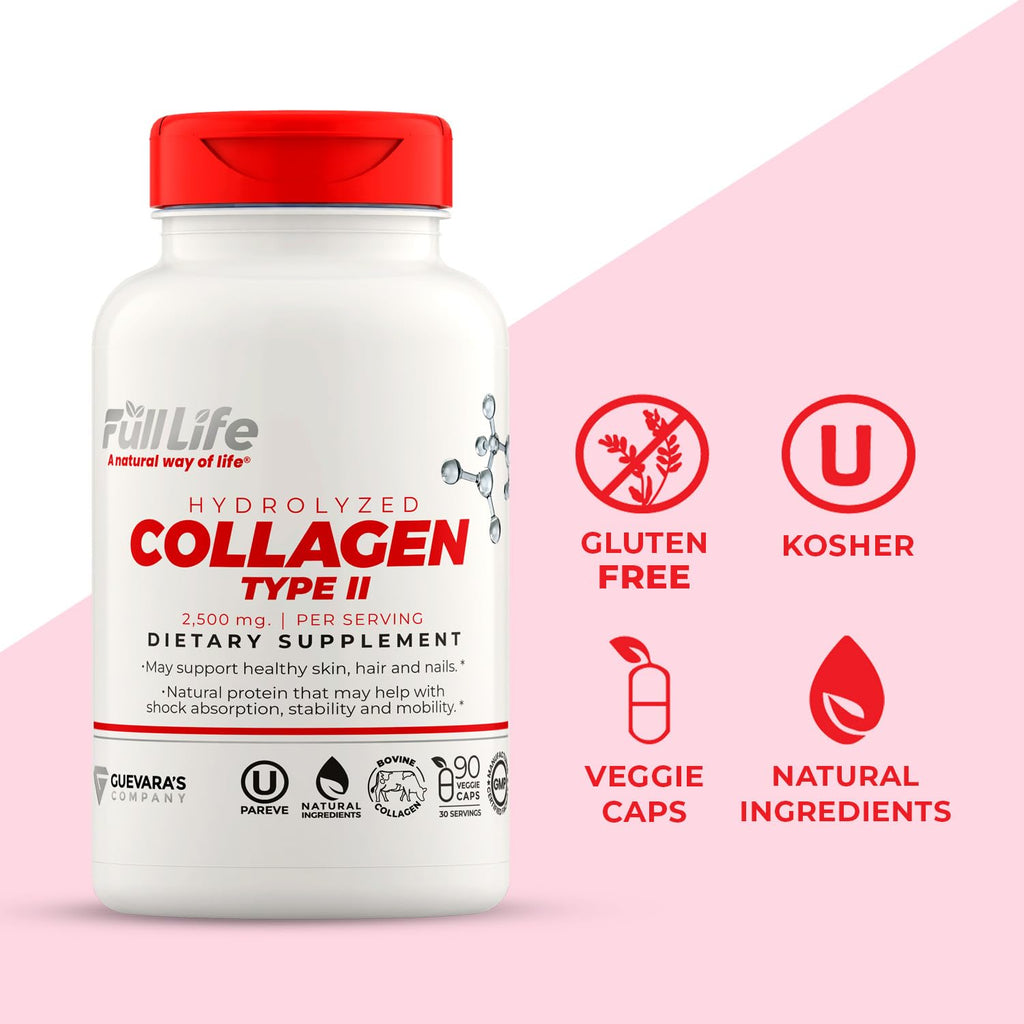Full Life Hydrolyzed Collagen Supplements - Bovine Collagen Pills for Women and Men - Kosher Collagen Capsules, Gluten-Free - 90 Veggie Capsules 2,500mg - Maple Wellness Supplements