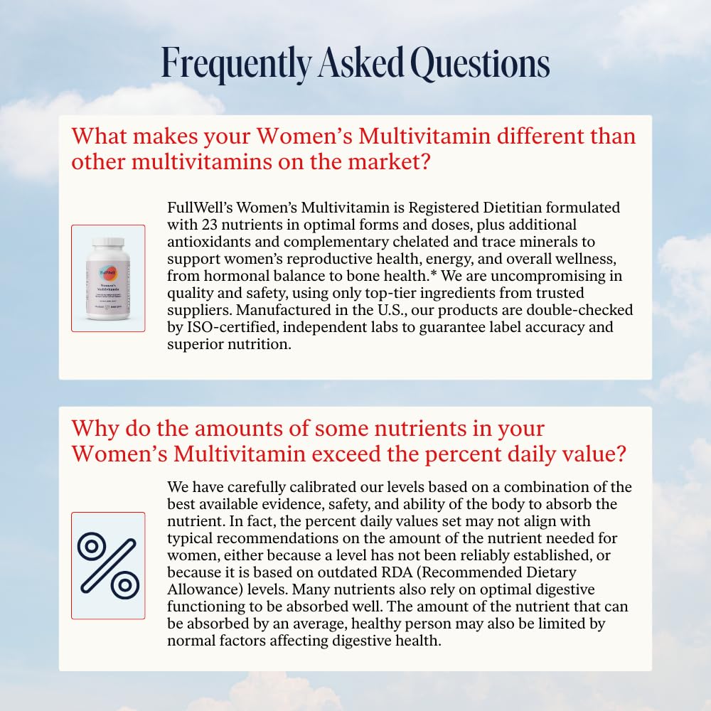 FullWell Women's Multivitamin - Daily Multivitamin for Reproductive Health - Supports Future Fertility, Hormone Balance & Overall Wellness - Antioxidant Blend - CoQ10 & PQQ - 90 Count (30 Servings) - TrustMedUSA
