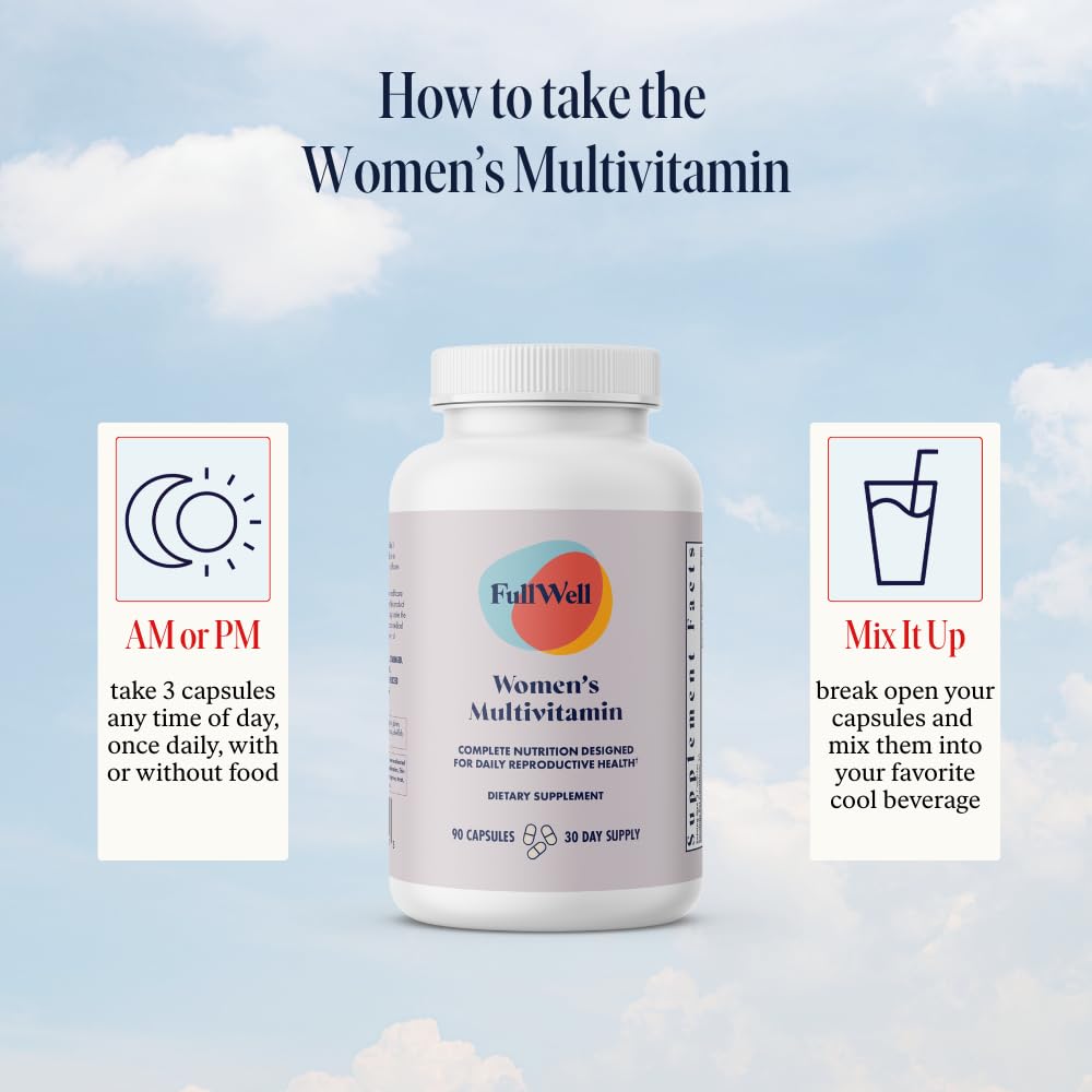 FullWell Women's Multivitamin - Daily Multivitamin for Reproductive Health - Supports Future Fertility, Hormone Balance & Overall Wellness - Antioxidant Blend - CoQ10 & PQQ - 90 Count (30 Servings) - TrustMedUSA