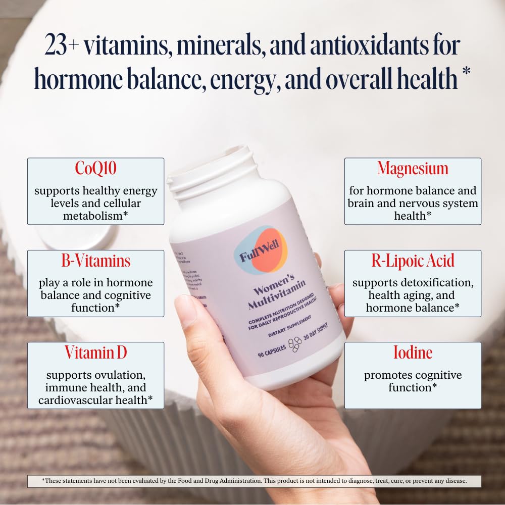 FullWell Women's Multivitamin - Daily Multivitamin for Reproductive Health - Supports Future Fertility, Hormone Balance & Overall Wellness - Antioxidant Blend - CoQ10 & PQQ - 90 Count (30 Servings) - TrustMedUSA