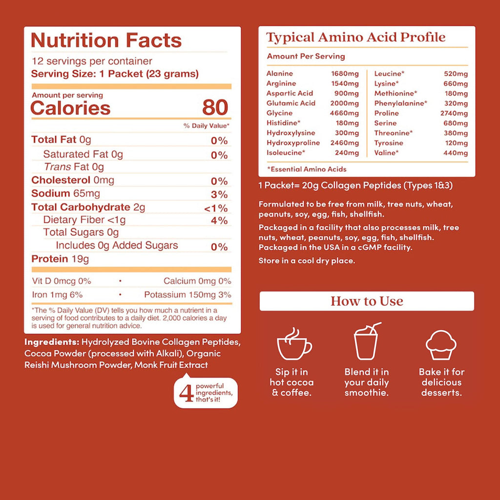 Further Food Chocolate Collagen Peptides Powder with Reishi Mushroom - 100% Grass-Fed, Hydrolyzed Type 1 & 3, 20g of Collagen per Serving, Supports Skin, Hair, Nails & Joints, Stick Packs, 9.74 Oz - Maple Wellness Supplements