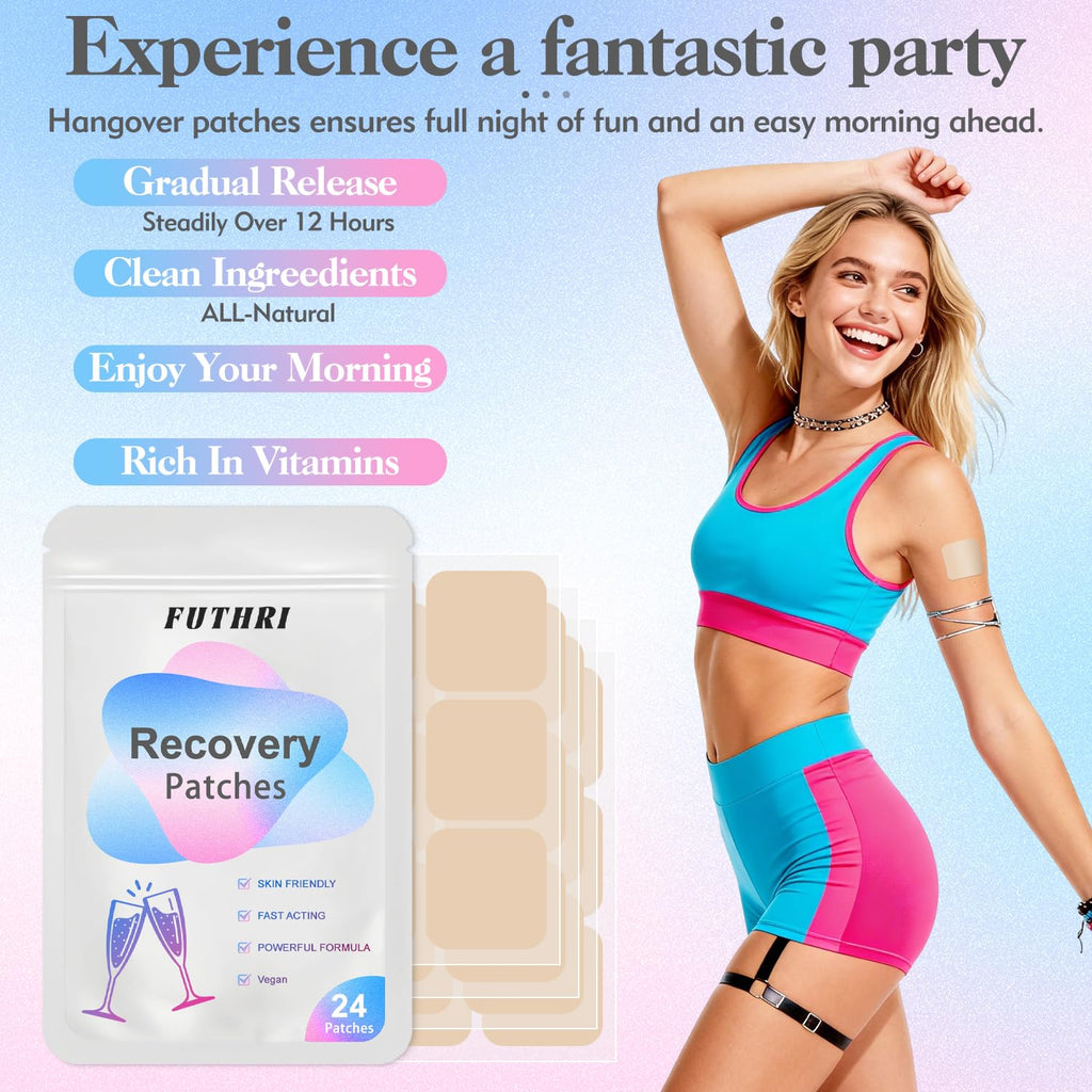 FUTHRI Recovery Patch 24 Pack: Wake Up Refreshed with Natural Ingredients - Waterproof & Skin-Friendly - Pre-Drink Patch for Festivals & Nights Out - TrustMedUSA