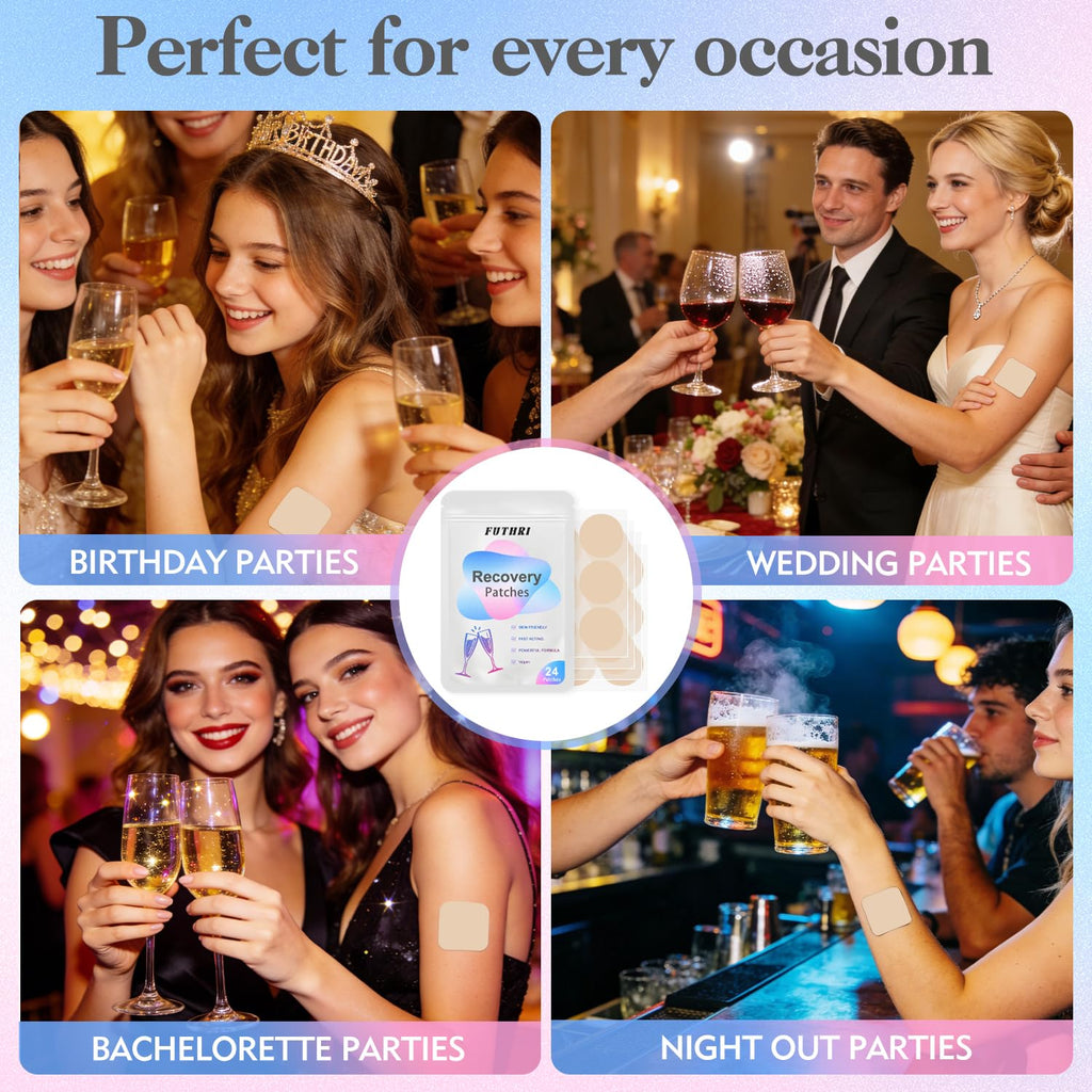 FUTHRI Recovery Patch 24 Pack: Wake Up Refreshed with Natural Ingredients - Waterproof & Skin-Friendly - Pre-Drink Patch for Festivals & Nights Out - TrustMedUSA