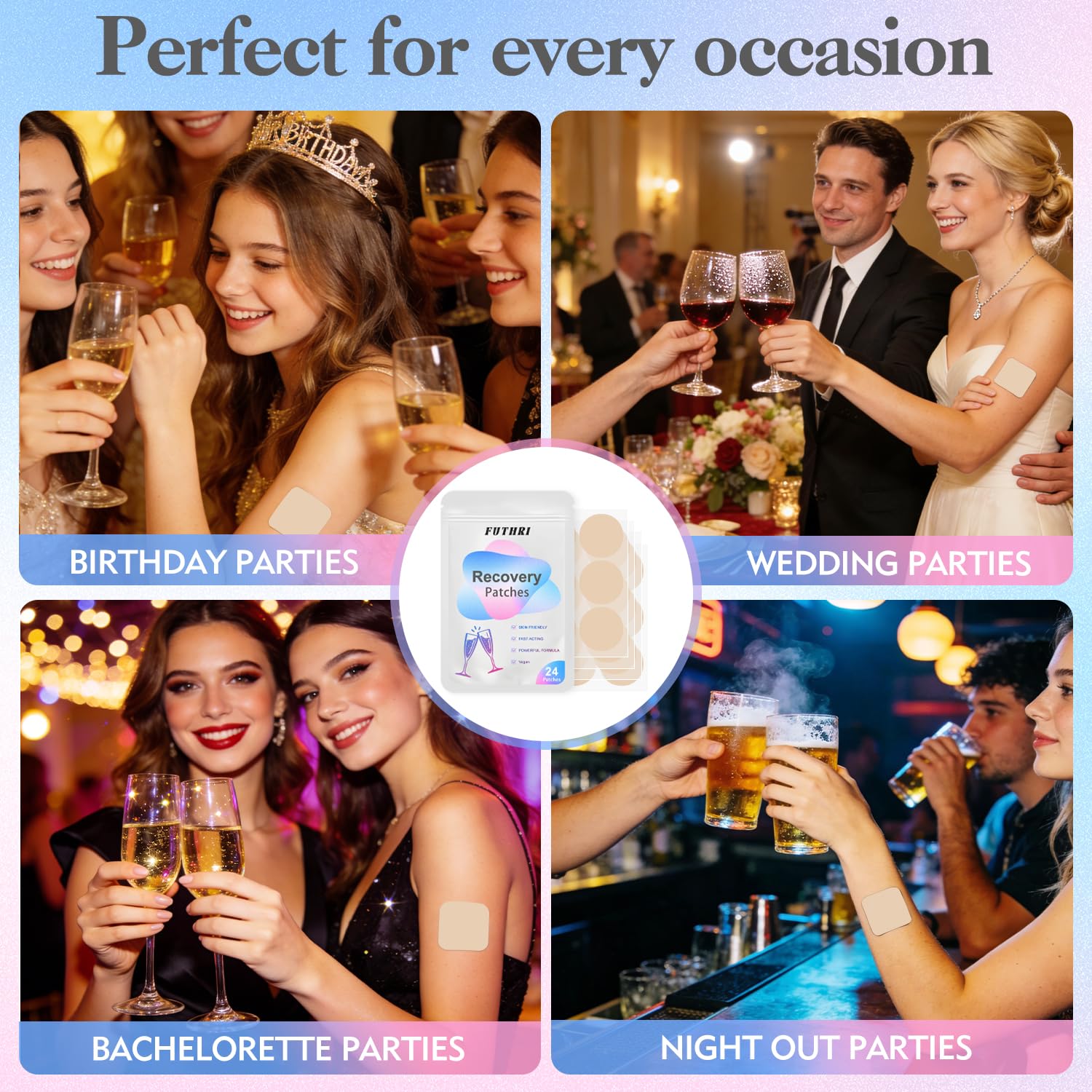 FUTHRI Recovery Patch 24 Pack: Wake Up Refreshed with Natural Ingredients - Waterproof & Skin-Friendly - Pre-Drink Patch for Festivals & Nights Out - TrustMedUSA