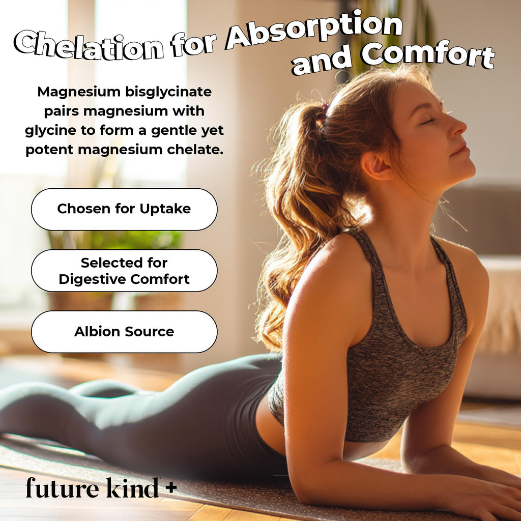Future Kind Magnesium Glycinate, Supports Muscle and Nerve Function, High Absorption Chelated Magnesium Supplement, Nightly Calm, Energy & Metabolism, Highly Bioavailable & Potent - 30 Vegan Capsules - TrustMedUSA