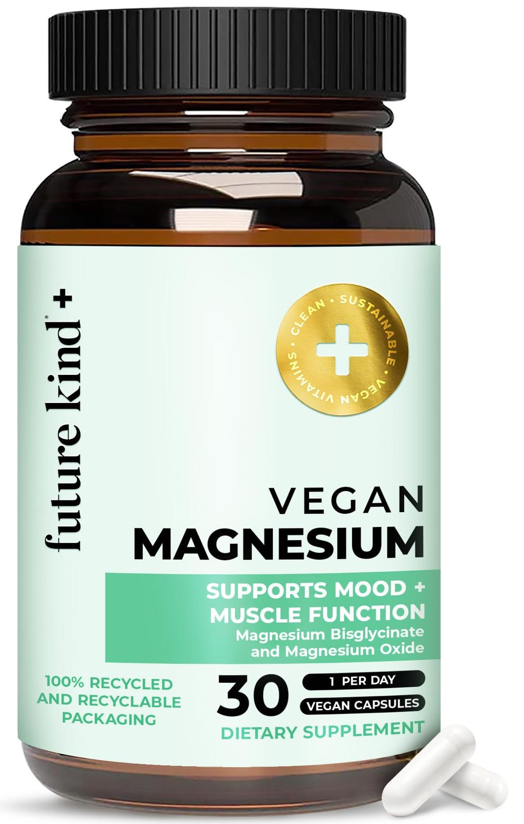 Future Kind Magnesium Glycinate, Supports Muscle and Nerve Function, High Absorption Chelated Magnesium Supplement, Nightly Calm, Energy & Metabolism, Highly Bioavailable & Potent - 30 Vegan Capsules - TrustMedUSA