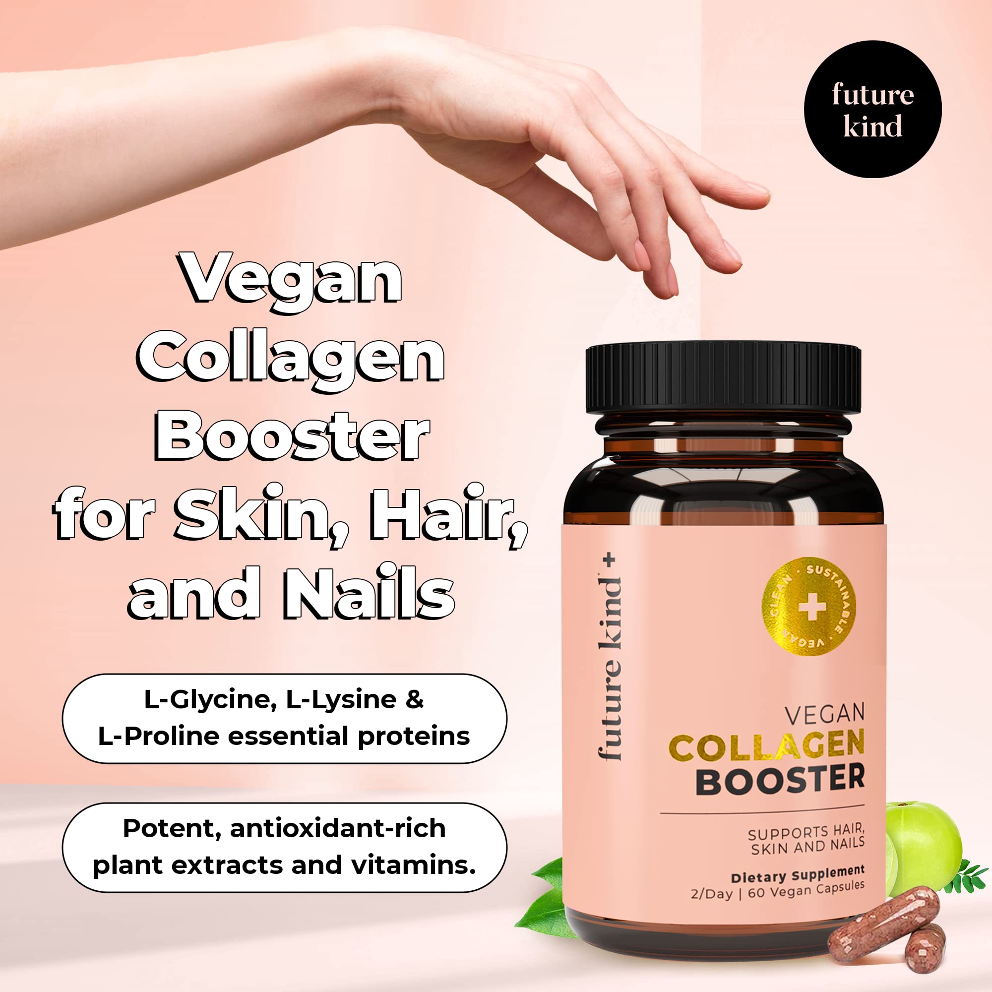 Future Kind Vegan Collagen - Supports Collagen Production with Biotin and Vitamin C (60 Capsules in Glass Bottle) - Maple Wellness Supplements