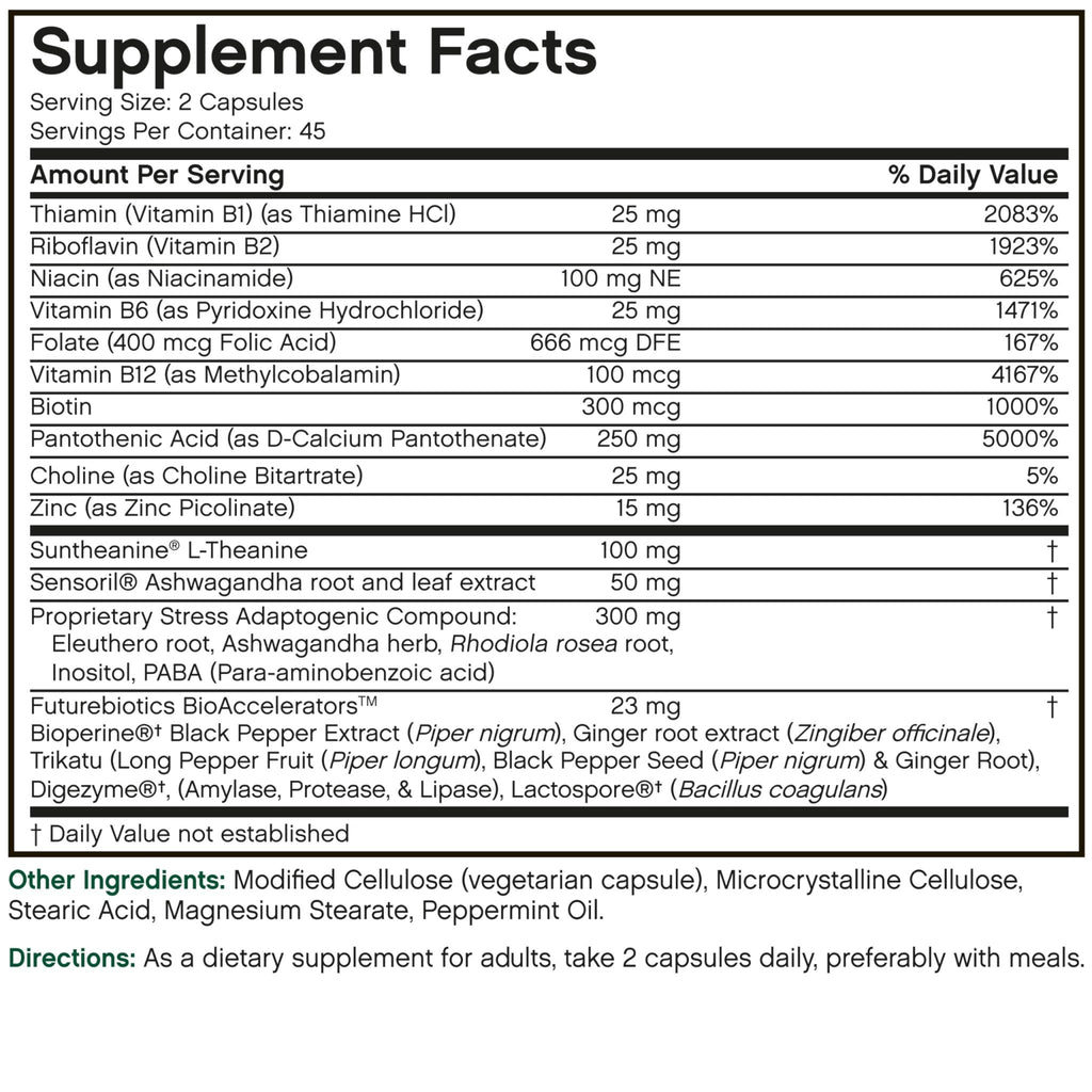 Futurebiotics Stressassist L-theanine Ashwagandha and Rhodiola Rosea Stress Complex - Natural Nutritional Stress Function, 90 Vegetarian Capsules - TrustMedUSA