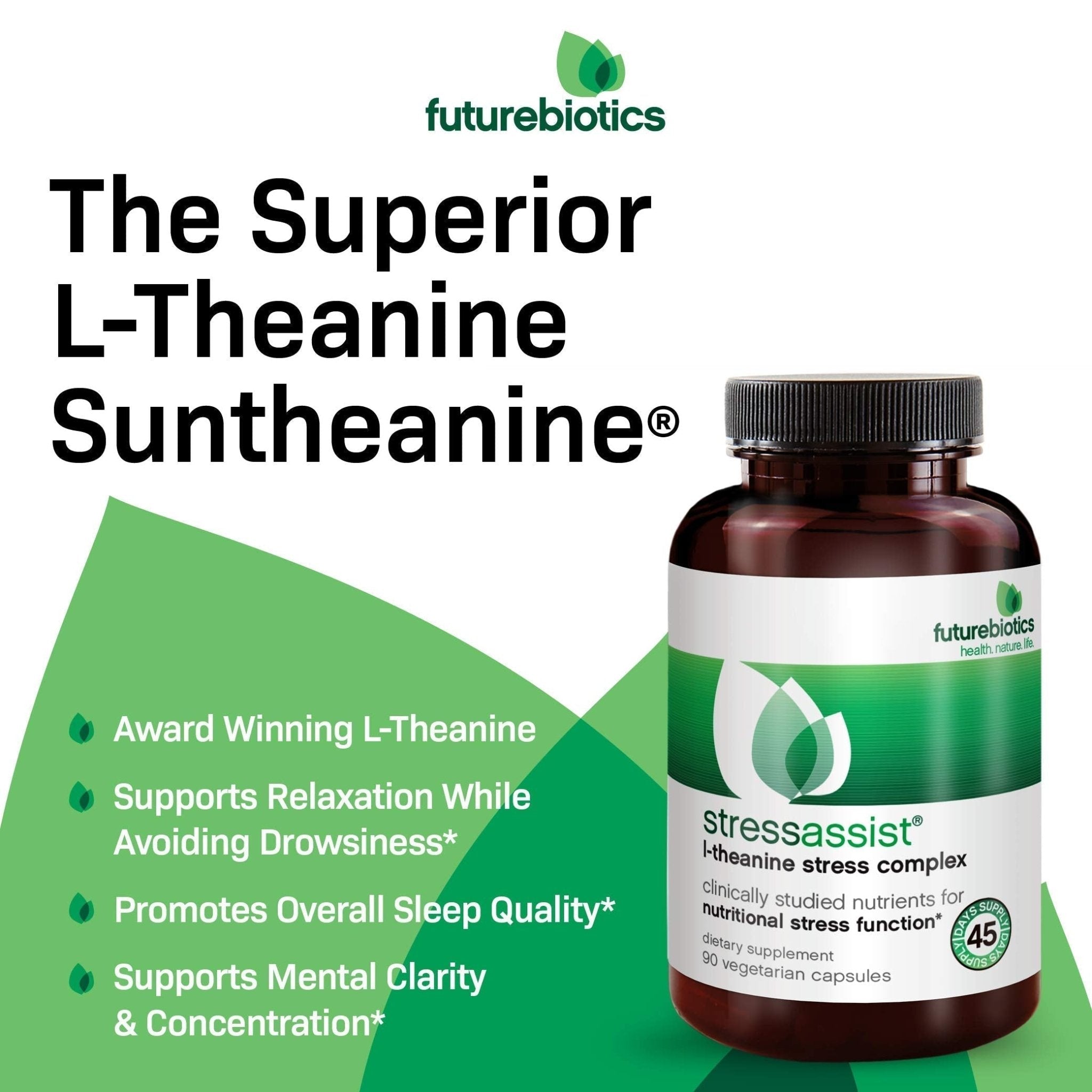 Futurebiotics Stressassist L-theanine Ashwagandha and Rhodiola Rosea Stress Complex - Natural Nutritional Stress Function, 90 Vegetarian Capsules - TrustMedUSA