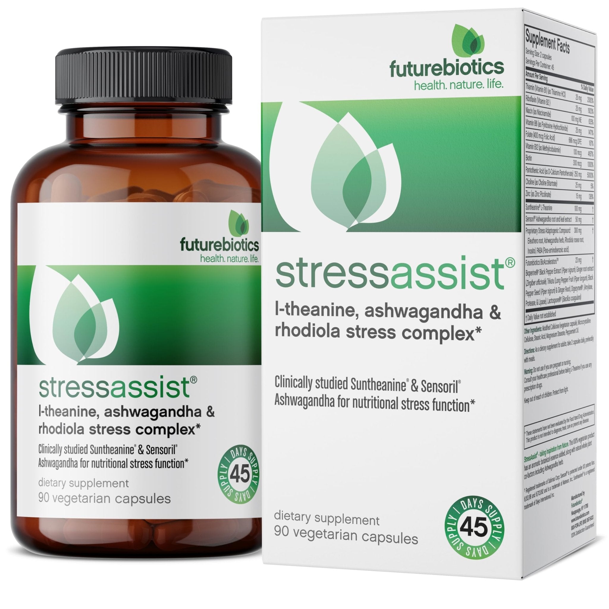Futurebiotics Stressassist L-theanine Ashwagandha and Rhodiola Rosea Stress Complex - Natural Nutritional Stress Function, 90 Vegetarian Capsules - TrustMedUSA