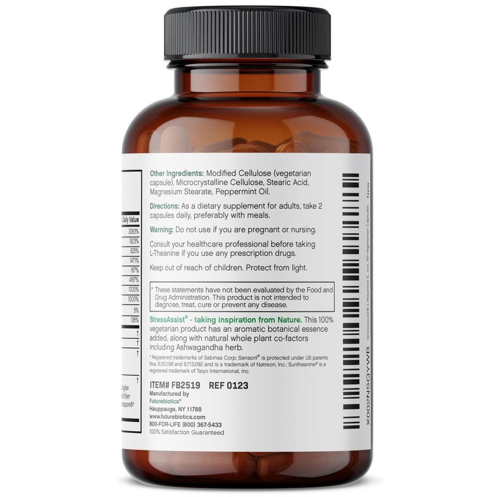 Futurebiotics Stressassist L-theanine Ashwagandha and Rhodiola Rosea Stress Complex - Natural Nutritional Stress Function, 90 Vegetarian Capsules - TrustMedUSA