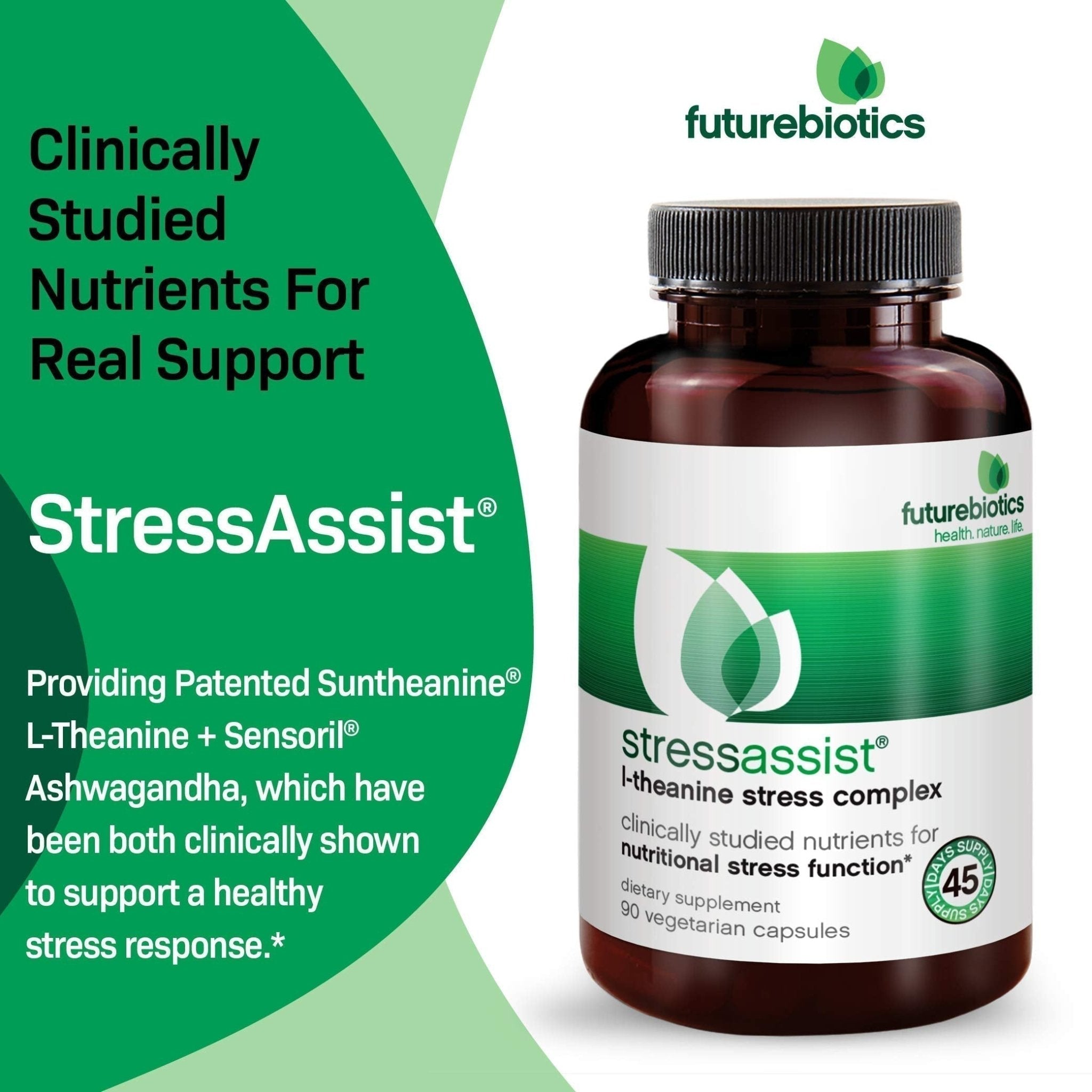Futurebiotics Stressassist L-theanine Ashwagandha and Rhodiola Rosea Stress Complex - Natural Nutritional Stress Function, 90 Vegetarian Capsules - TrustMedUSA