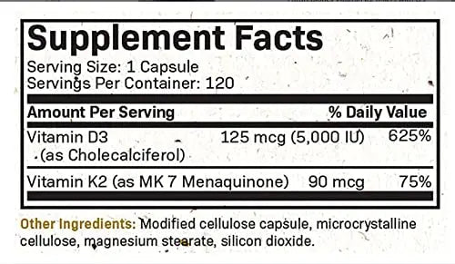 Futurebiotics Vitamin K2 (MK7) with D3 Supplement - Non-GMO Formula - 5000 IU Vitamin - TrustMedUSA