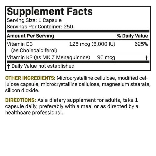 Futurebiotics Vitamin K2 (MK7) with D3 Supplement - Non-GMO Formula - 5000 IU Vitamin - TrustMedUSA