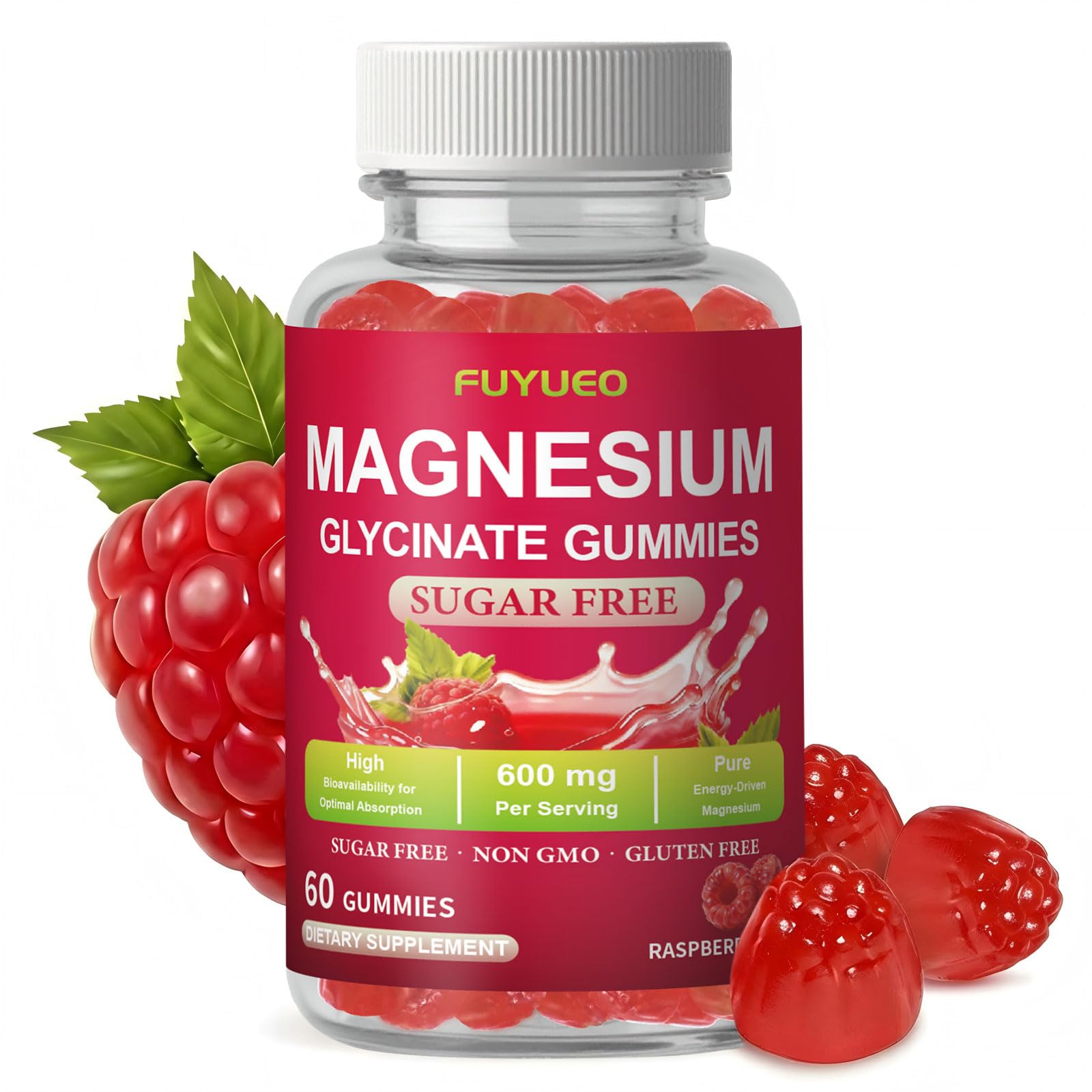 FUYUEO Magnesium Glycinate Gummies for Sleep & Relaxation, Sugar Free High Absorption Magnesium Supplement for Men & Women, Gentle on Stomach, Chewable, Raspberry, 60 Count (Pack of 1) - TrustMedUSA