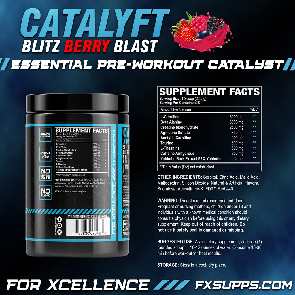 FX Supps Catalyft Pre-Workout PowderDrink for Men and Women Blitz Berry Blast Dietary - TrustMedUSA