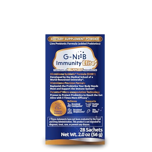 G-NiiB Immunity Elite (SIM01 Synbiotic Formula) - Potent Live probiotics and Added prebiotics to Support Immunity, Regularity, Sleep, Mood, and Skin - 5X More Effective in Reaching the Gut Alive - TrustMedUSA