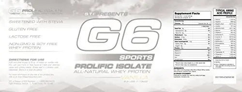 G6 Sports Nutrition Prolific Isolate All Natural Whey Protein Isolate Gluten Free, Lactose - TrustMedUSA
