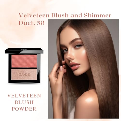 GA-DE Velveteen Blush and Shimmer Duet, 50 - Formulated with Micronized Pearls and Pigments for Sculpting Face and Décolleté - Paraben-Free - 0.26 oz - TrustMedUSA