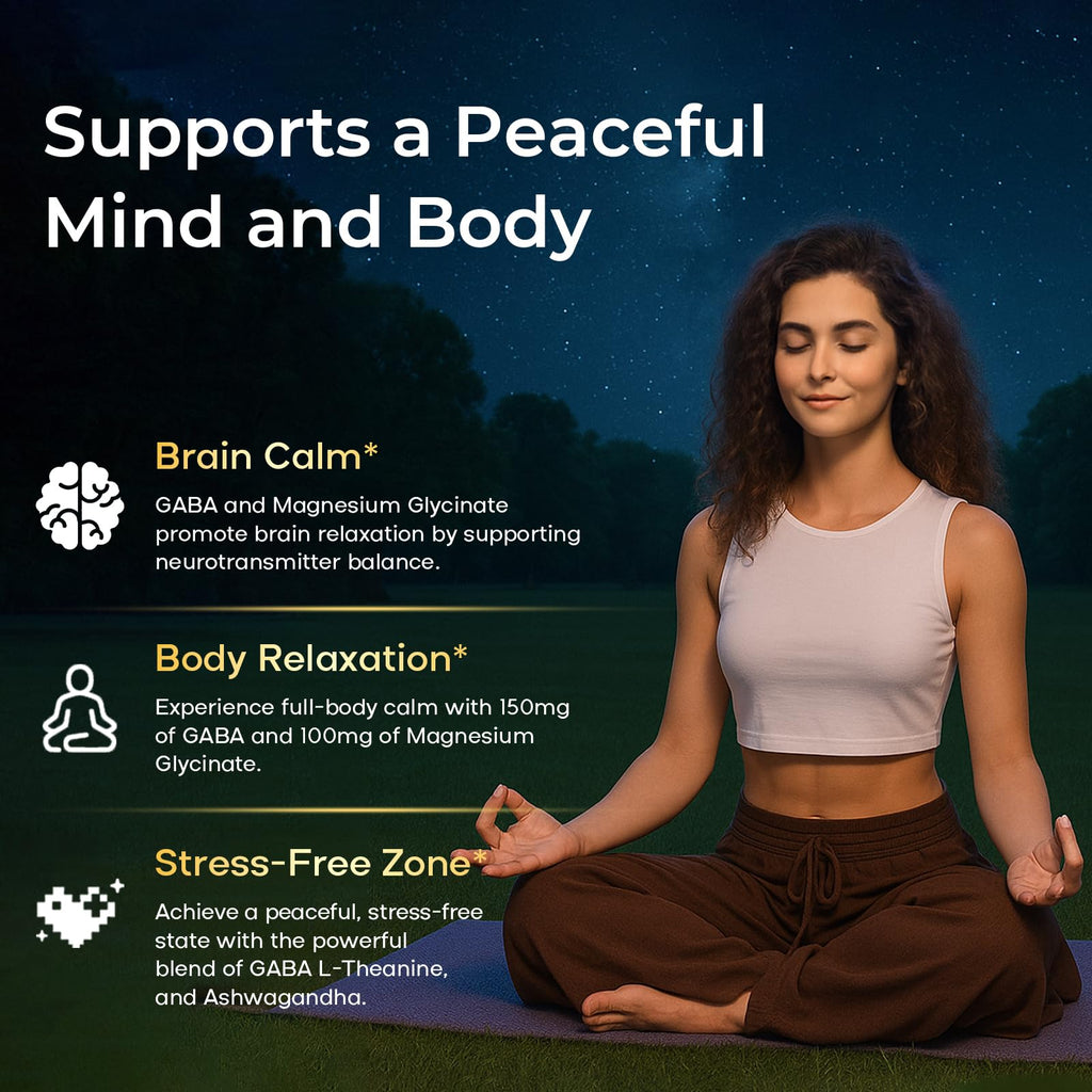 GABA L-Theanine Gummies, Sugar-Free Calm Gummies with L-Theanine, Ashwagandha,Valerian Root,Magnesium | Support Sleep,Stress Relief & Relaxation | GABA Supplement for Adult- Blueberry Flavor - TrustMedUSA