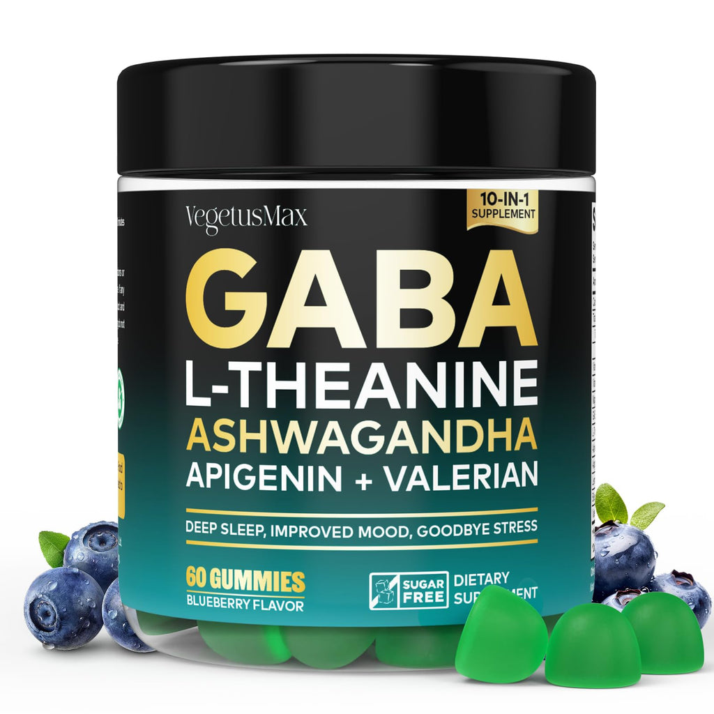GABA L-Theanine Gummies, Sugar-Free Calm Gummies with L-Theanine, Ashwagandha,Valerian Root,Magnesium | Support Sleep,Stress Relief & Relaxation | GABA Supplement for Adult- Blueberry Flavor - TrustMedUSA