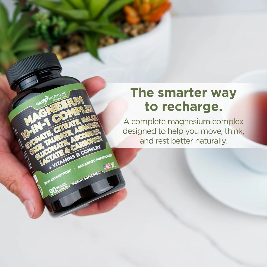 Gade Nutrition Magnesium Complex 10 in 1 - Glycinate, Citrate, Malate, Oxide, Taurate, Aspartate, Gluconate Ascorbate Lactate Carbonate Zinc Copper Manganese & Vitamins 90 Count - TrustMedUSA
