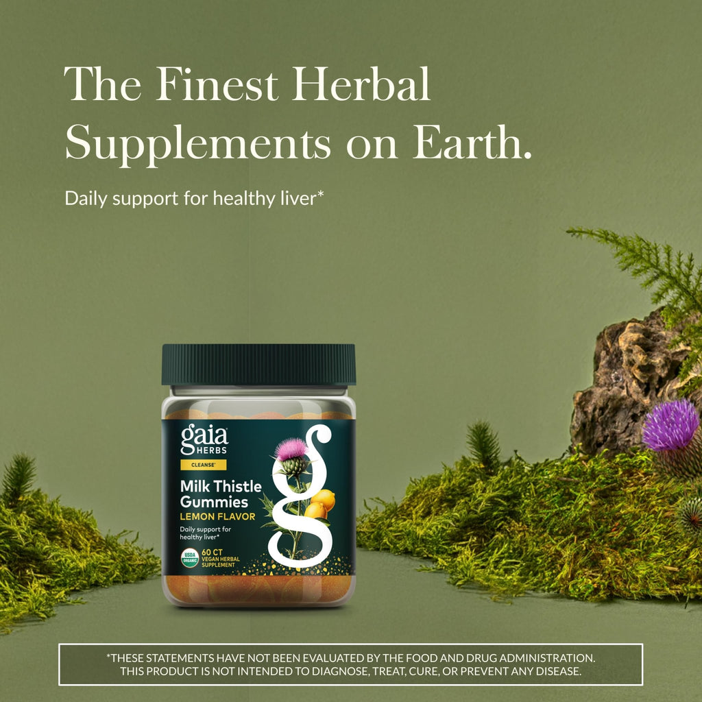 Gaia Herbs Milk Thistle Gummies - Herbal Supplement with Antioxidant Properties for Liver Health & Liver Detox - Lemon Flavored - 60 Vegan Gummies - TrustMedUSA